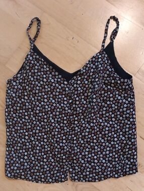 Madewell Black Floral Spaghetti-Strap Cami with White & Brown Blossoms